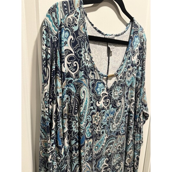 Catherine’s Blue Paisley 2X Dress Long Sleeve Women’s Plus White Teal - Picture 3 of 11